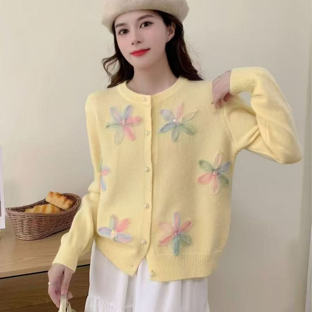 Jual Monica Sweater Bunga Crop Premium Quality Cardigan Crop Putih Abu ...
