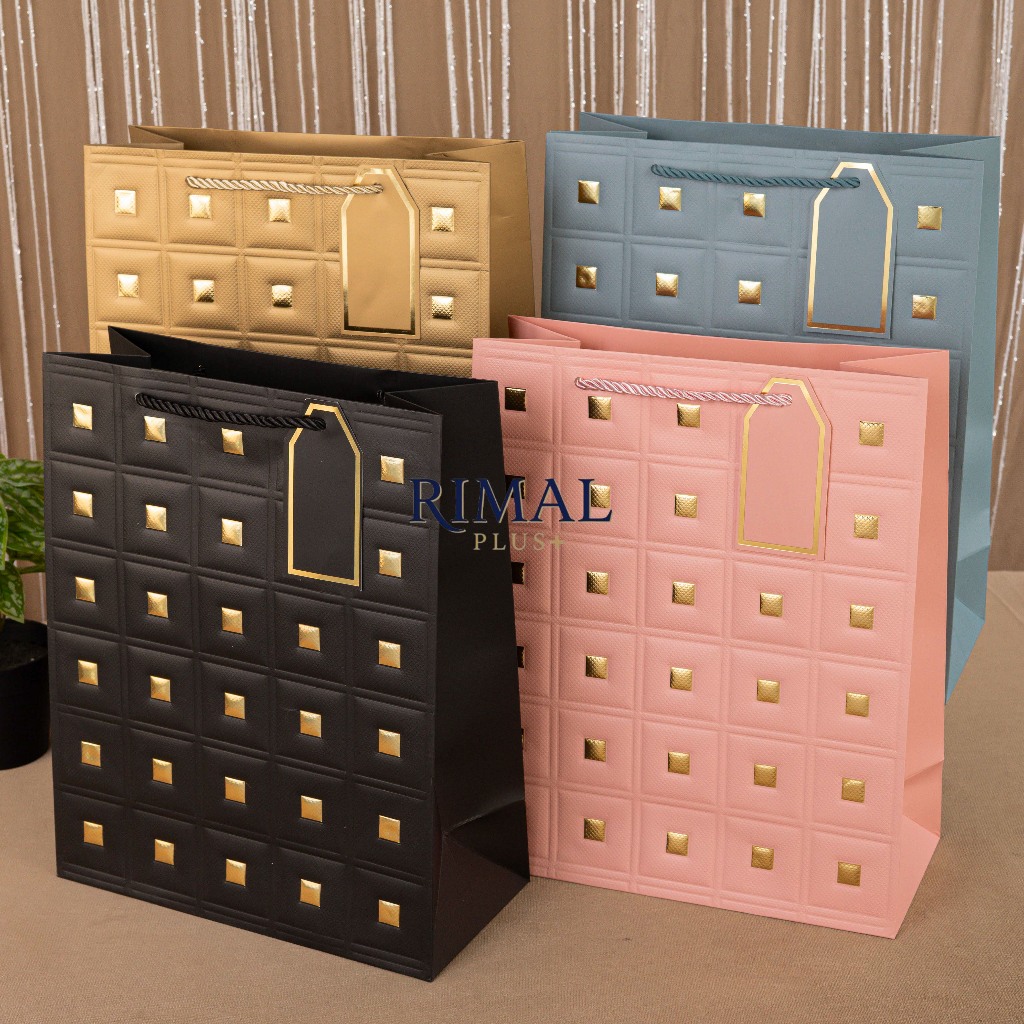 Jual Paper Bag Emboss Motif Kotak Kancing Gold | Paperbag + Hangtag ...