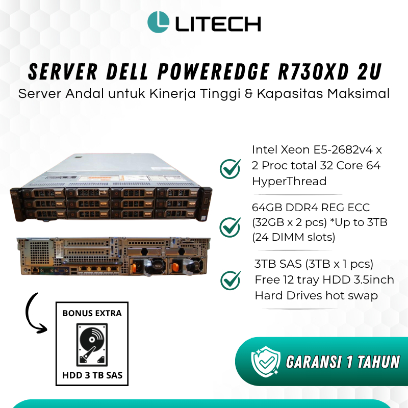 Jual Server Dell PowerEdge R730XD 2U | Dual Xeon E5-2682v4 | 32 Core 64 ...