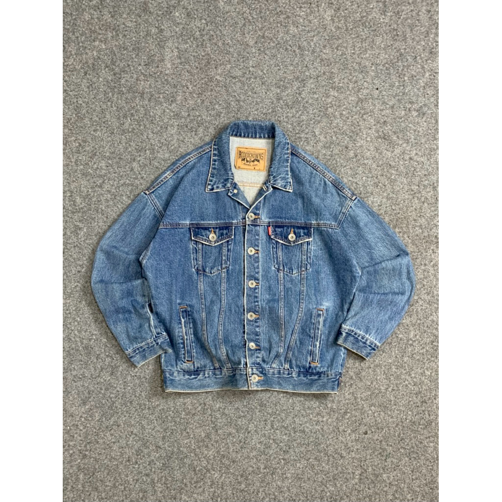 Jual Rodeo Crown Denim Blue Colour Trucker Jacket Full Emboss | Shopee ...
