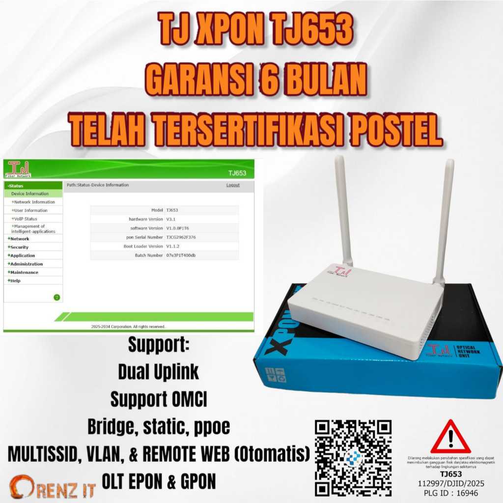 Jual PAKET 20 PCS TJ XPON EPON GPON TJ653 DUAL UPLINK POSTEL, bukan ZTE ...