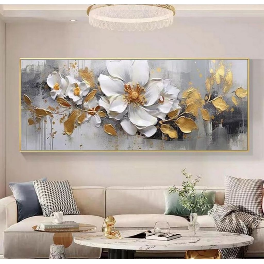 Jual lukisan modern bunga putih modern tekstur timbul | Shopee Indonesia