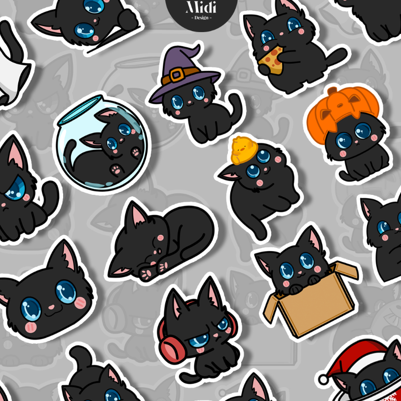 Jual STICKER PACK KUCING HITAM| KUCING STICKER |KUCING HITAM | STICKER ...