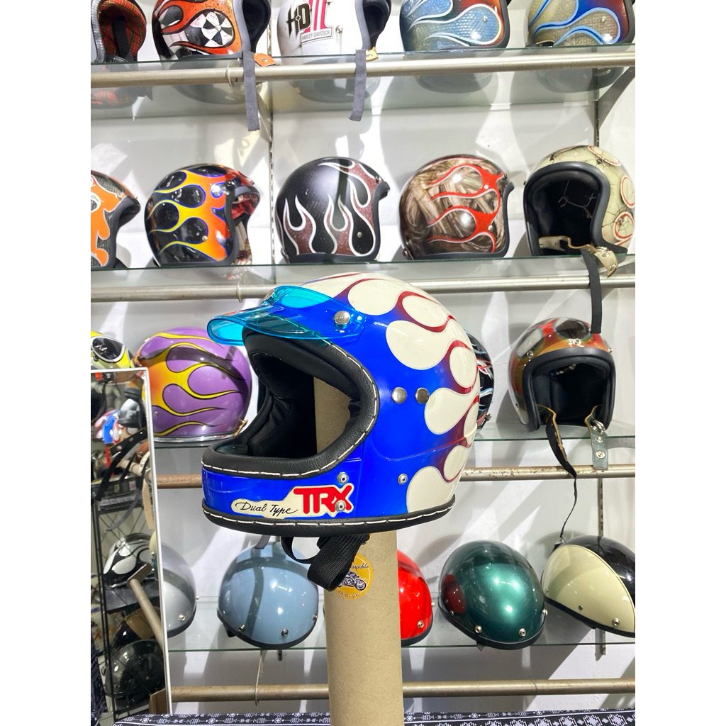 Jual Helm TRX Api biru Merah Custom | Shopee Indonesia