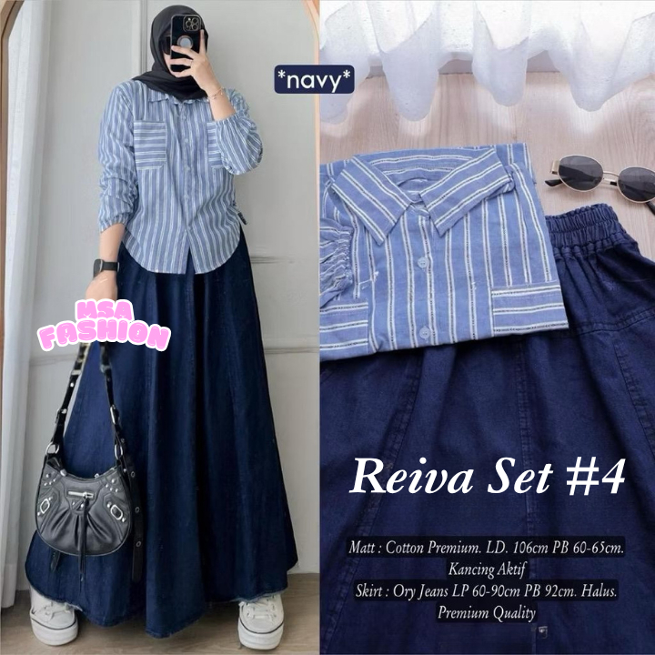 Setelan Rok Jeans Plus Kemeja Set Salur - foto 3