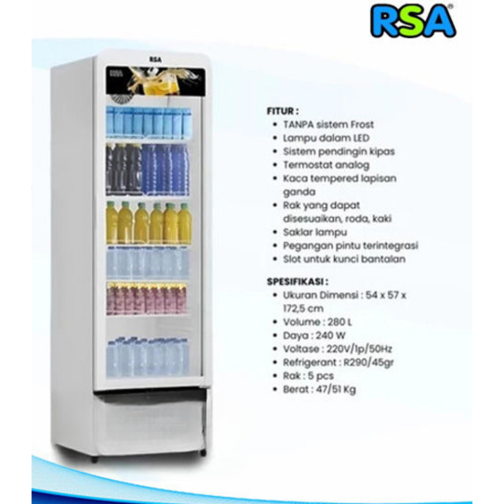 Jual RSA Showcase 1 Pintu RUBY-280 Kapasitas 280 Liter Display Cooler ...