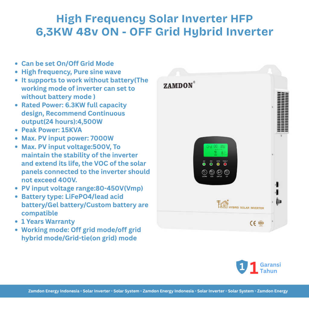Jual ZAMDON High Frequency 6.3KW 48V ON & Off Grid Hybrid Solar ...