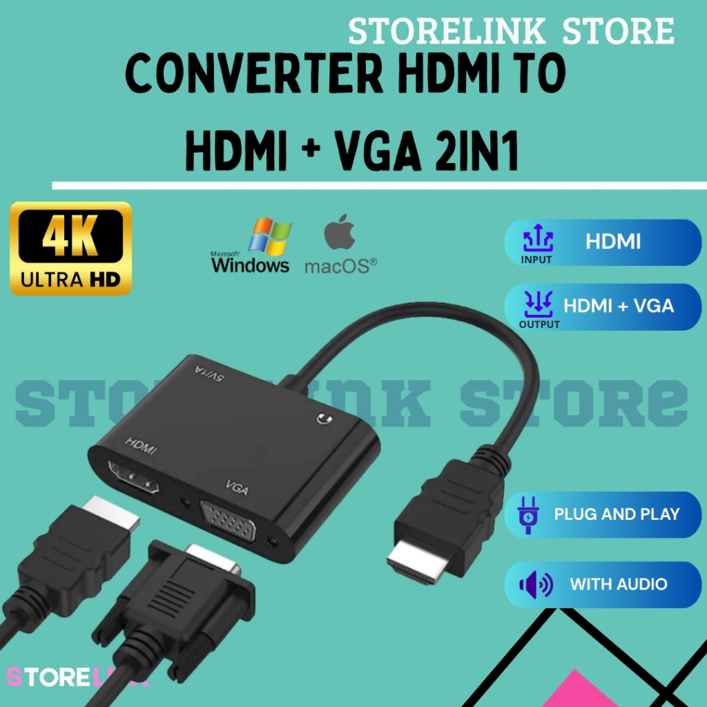 Jual Converter HDMI input to HDMI VGA output with Audio 2 in 1 Splitter ...