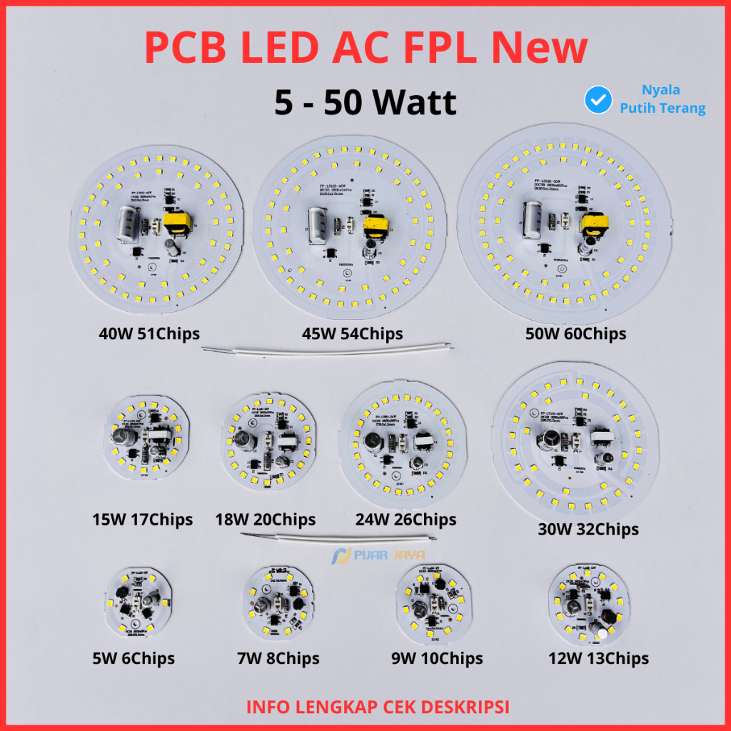 Jual PCB Lampu LED AC FPL 5 7 9 12 15 18 24 30 40 45 50 Watt Modul ...