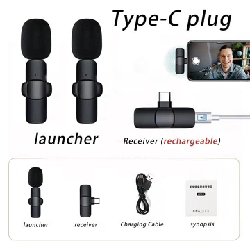 Mic Wireless Clip On Microphone Content Creator Mikrofon Lavalier HP Plug Play Bluetooth W13