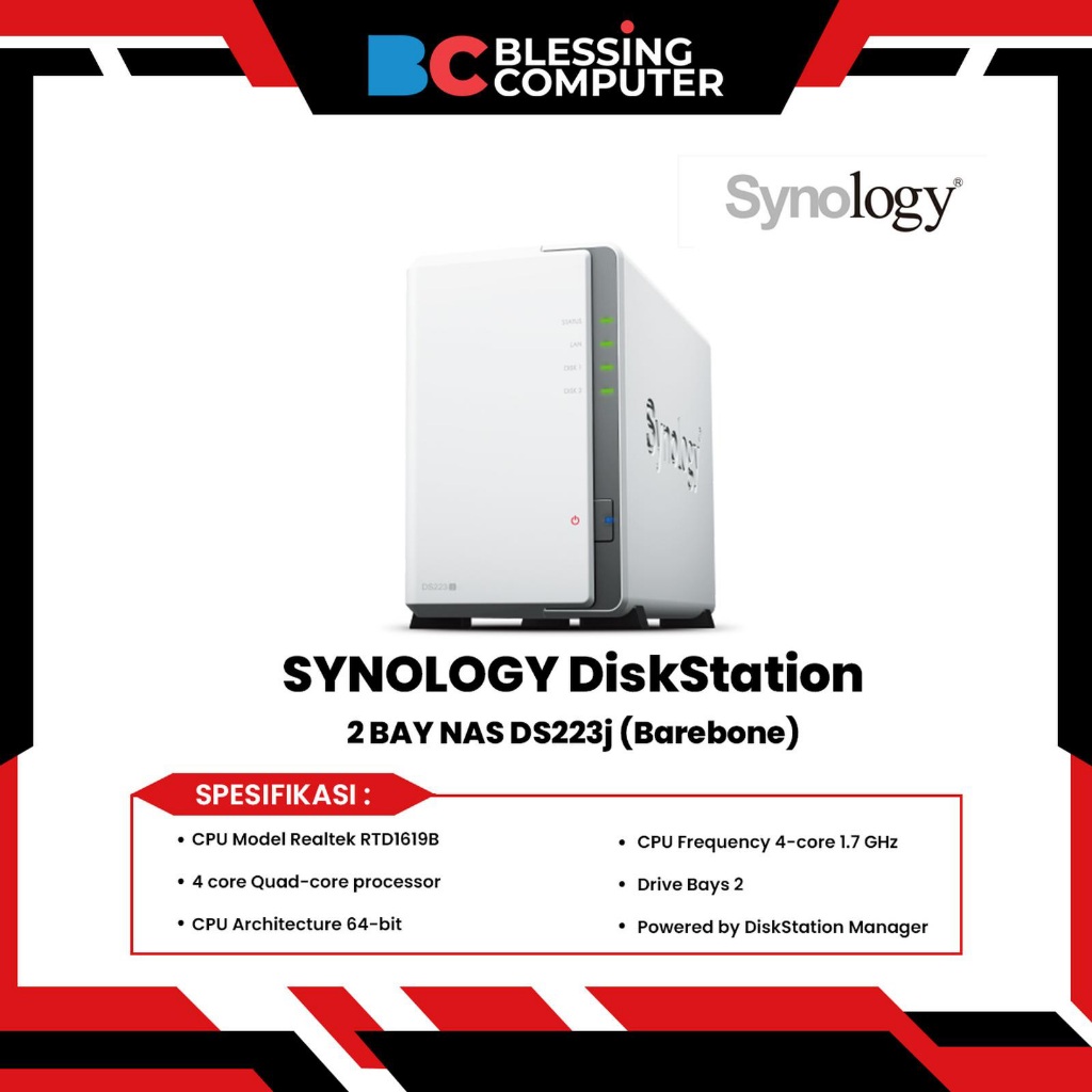 Jual SYNOLOGY DiskStation 2 BAY NAS DS223j (Barebone) | Shopee Indonesia