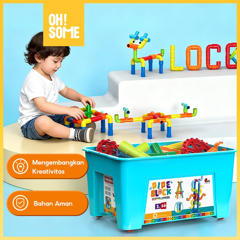 Jual OHSOME Yinerle DIY Pipe Building Blocks Mainan Brick Balok Susun ...