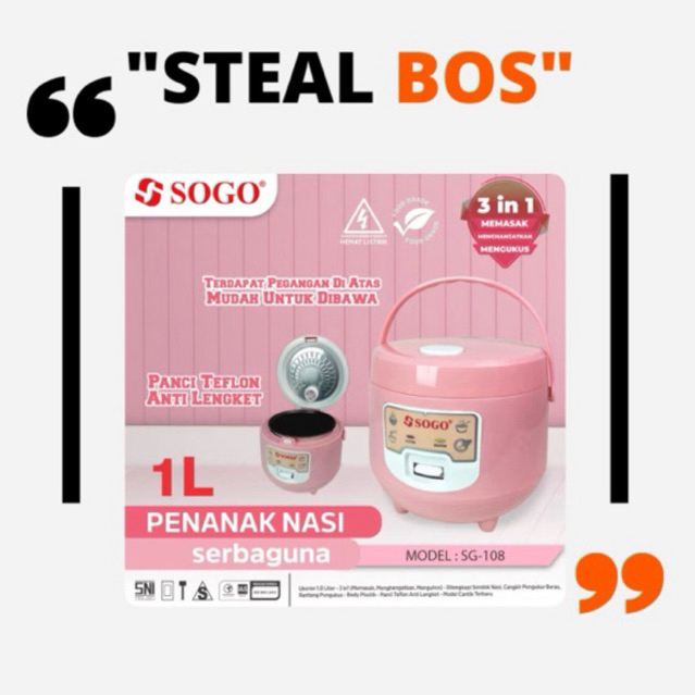 Jual magicom sogo 1liter/rice cooker sogo 1 liter (SG-108) | Shopee ...