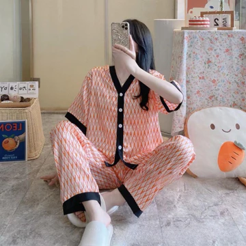 YapLie VLECA01 Piyama Korea Baju Tidur Wanita Satin Premium Mewah Adem Celana Panjan Lengan
