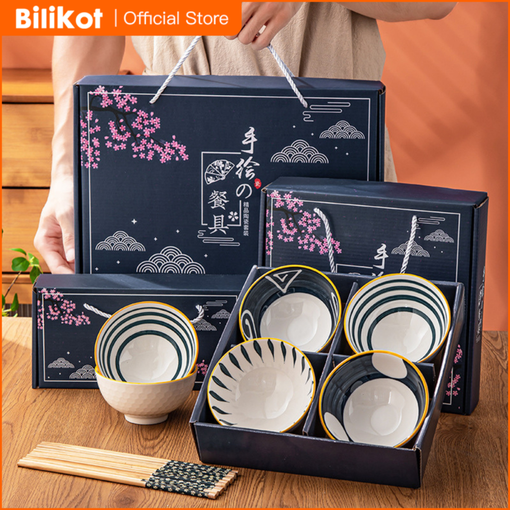 Bilikot Paket 4 Mangkuk 4pcs Set Piring Hampers Premium Bowl Parcel Keramik Gift Souvenir Boxset