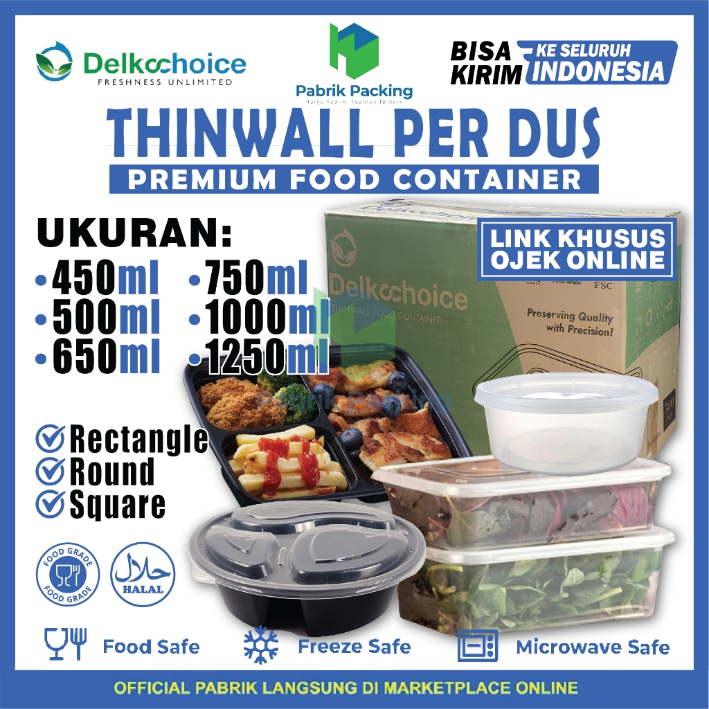 Jual Thinwall Rectangle & Round Food Container Box Premium Delkochoice ...