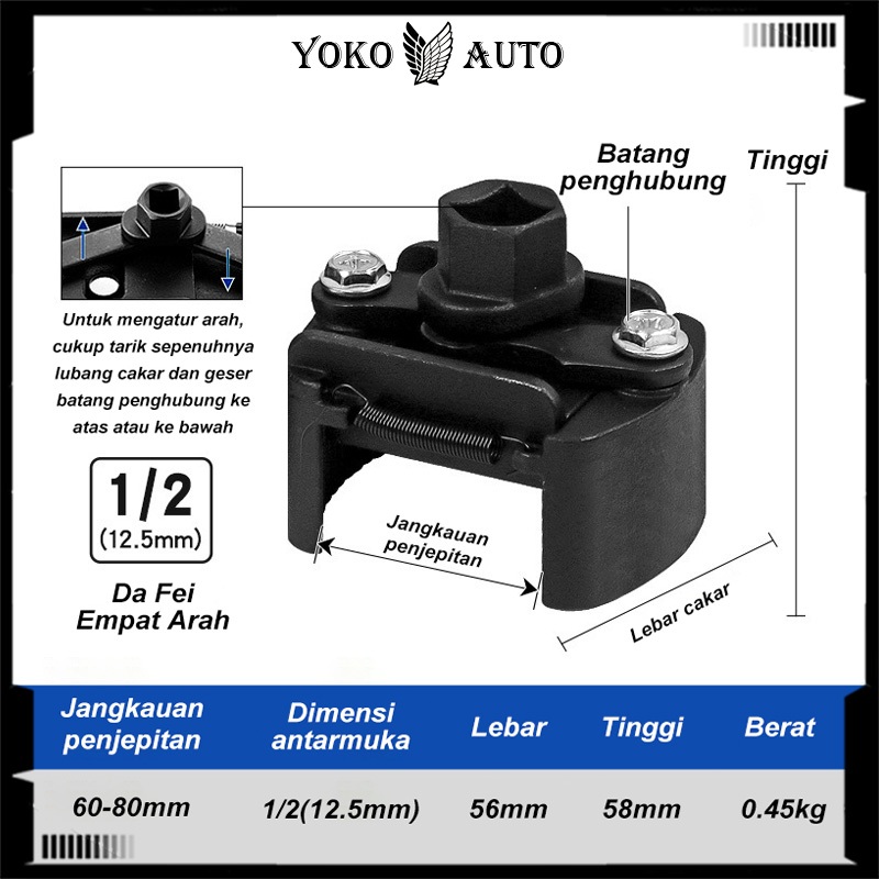 Jual Yoko Auto 60-80MM Pembuka Filter Oli Mobil/kunci Pembuka Filter ...
