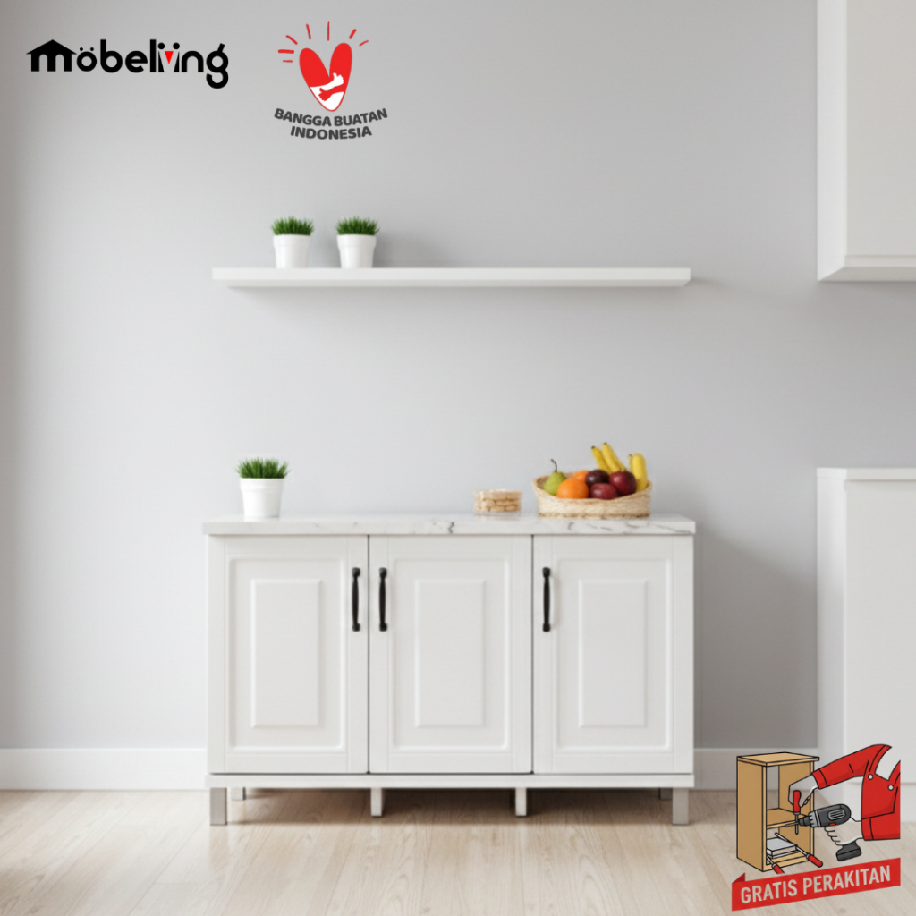 Mobeliving - Furniture Kitchen Set KBT Rak bawah 3 Pintu PUTIH