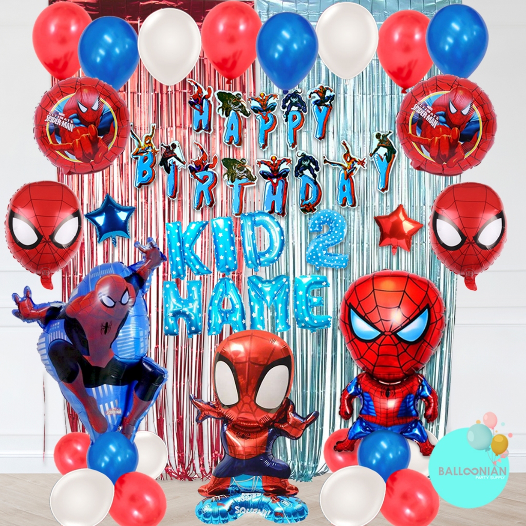 (Paket Balon Lengkap) SPIDERMAN SIMPLE DEKORASI SET Balon ulang tahun lengkap dengan pilihan tirai dan nama anak