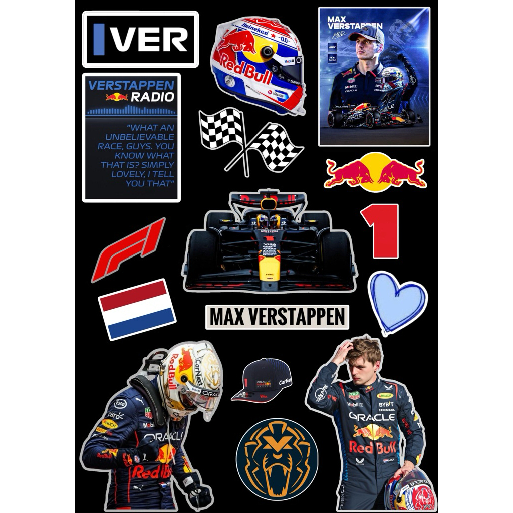 Jual (Versi.2) Sticker Formula 1 Red Bull Max Verstappen | 16 Pcs Vinyl ...