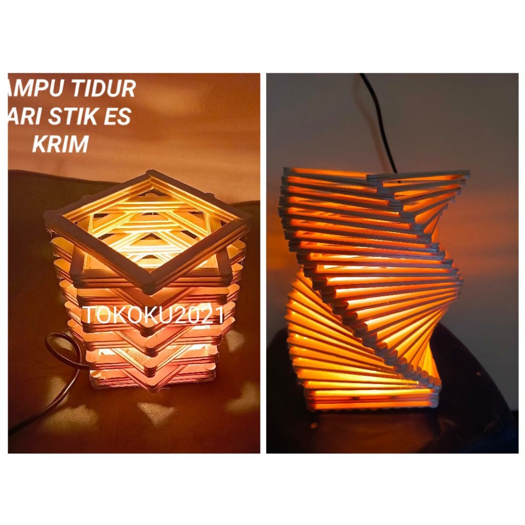 Kerajinan || prakarya dari Stik es Krim LAMPU TIDUR sudah termasuk colokan listrik dan lampu