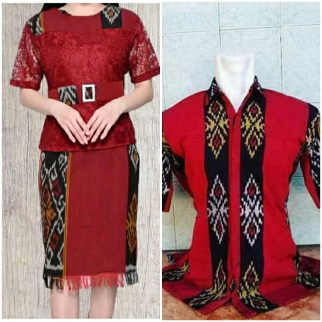 Jual Couple stelan tenun mix brokat Full furing,Couple tenun motif Rote ...