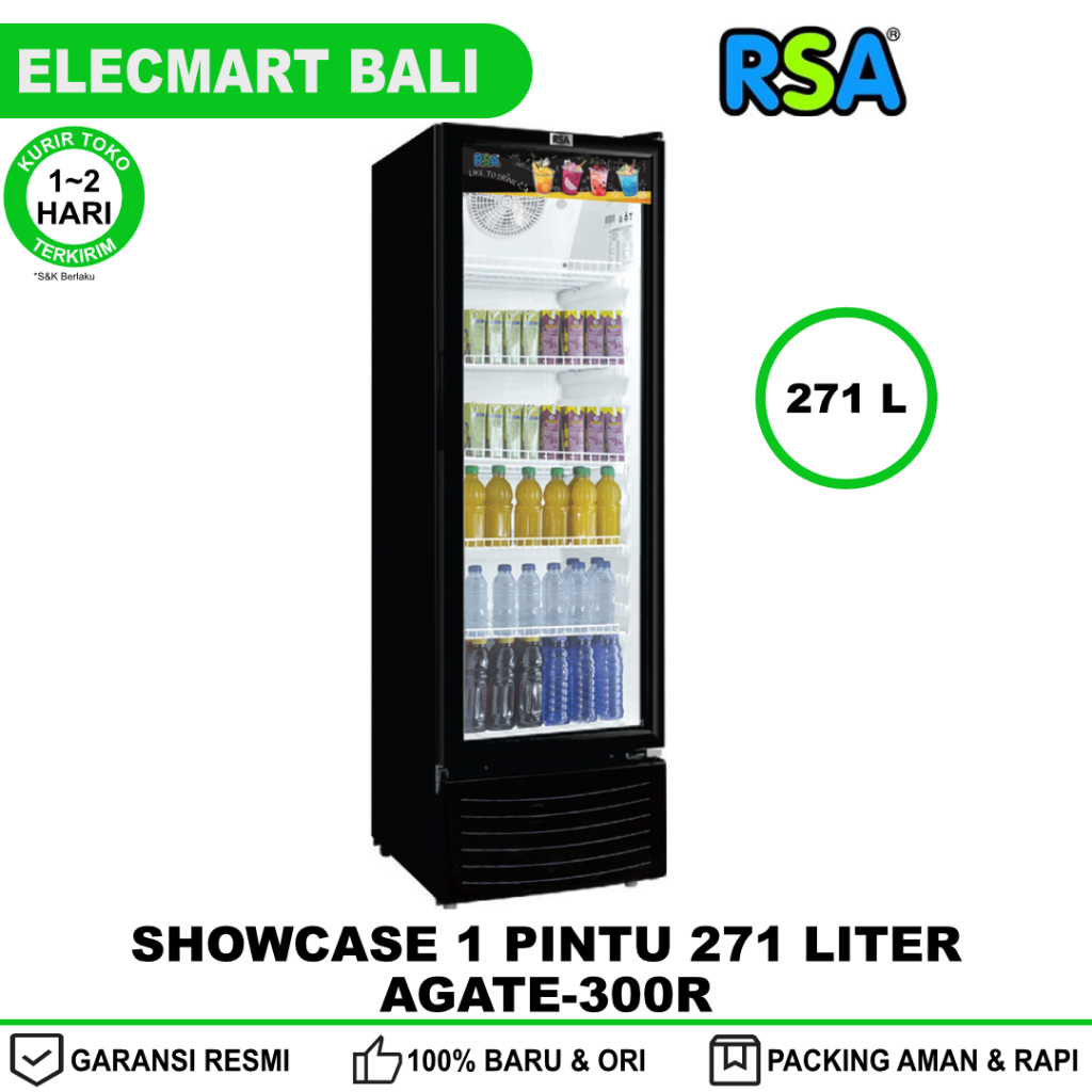 Jual Showcase 1 Pintu RSA 271 Liter AGATE-300R - Black, New Design ...