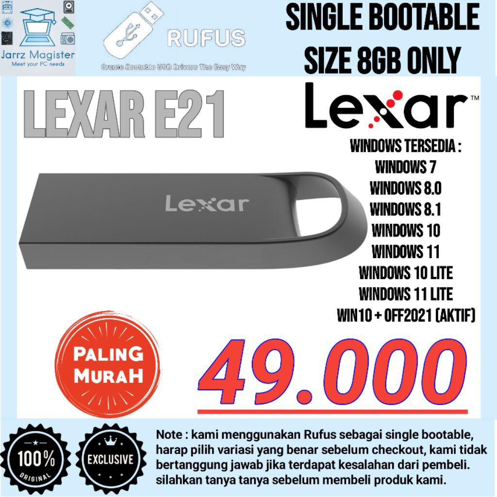 Jual Flashdisk Bootable Windows 10 11 8.1 8.0 7 10 Lite 11 Lite | Lexar ...