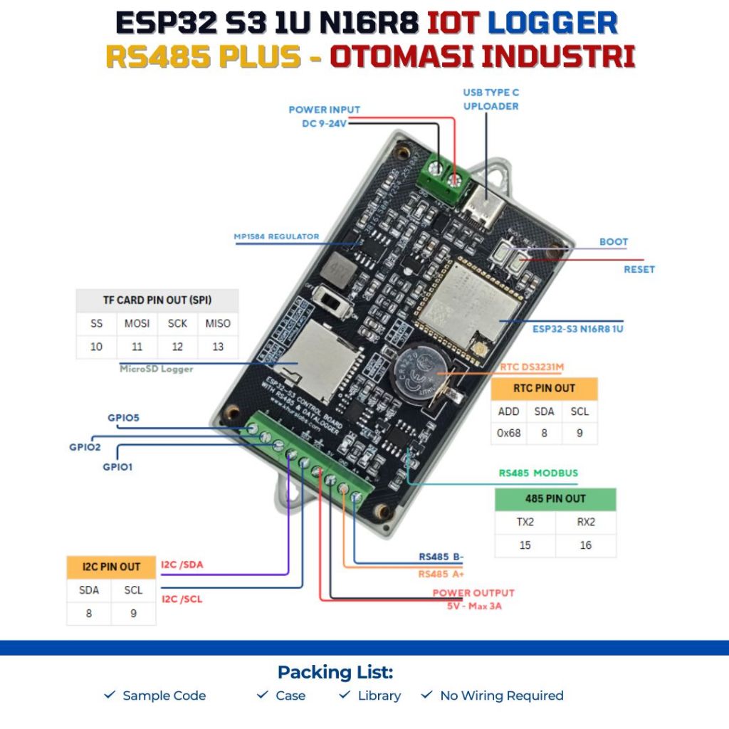 Jual ESP32 S3 IOT LOGGER RTC RS485 Modbus PLUS - Otomasi Industri ...