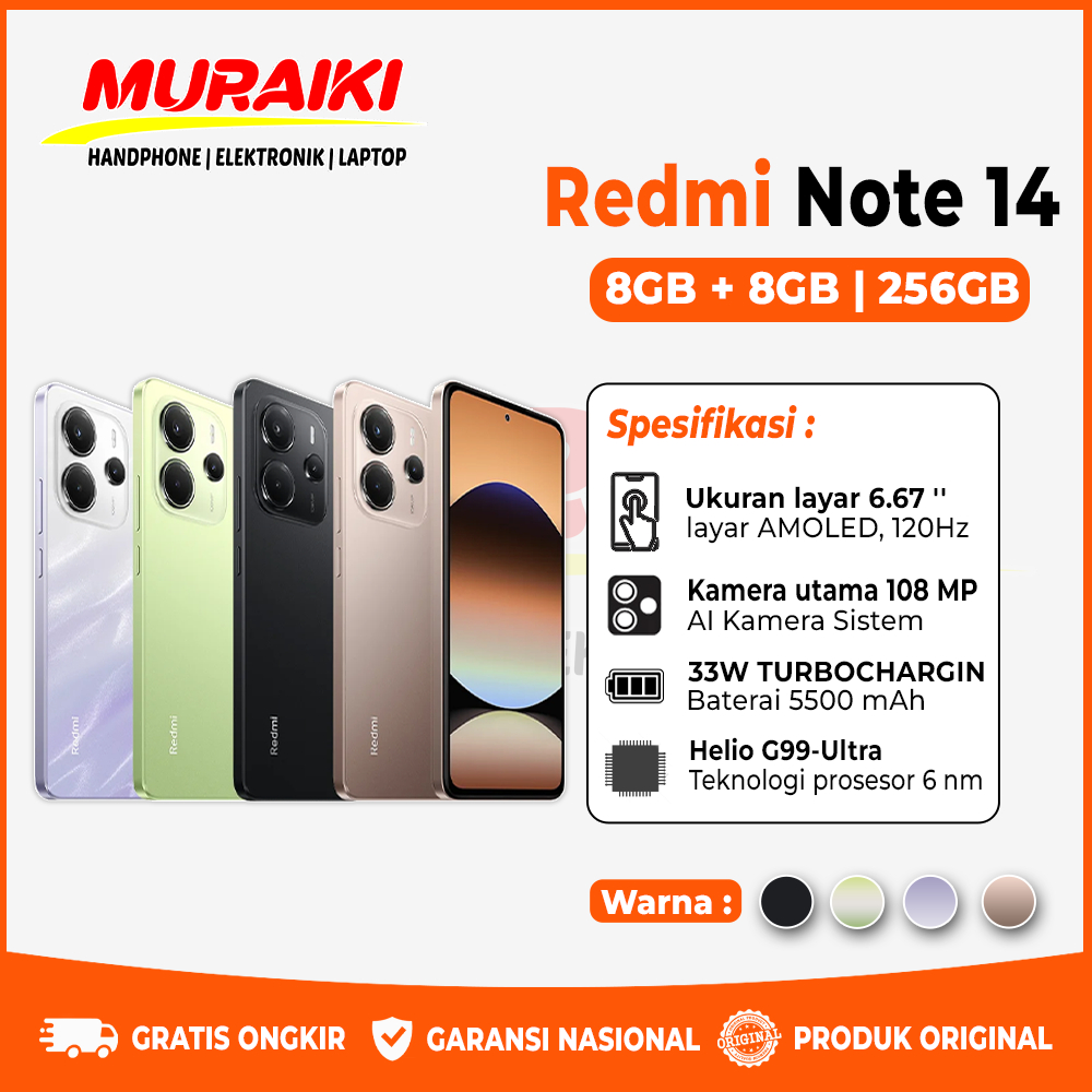 Jual Xiaomi Redmi Note 14 | 108 MP AI camera system | 5500mAh 33W Turbo ...