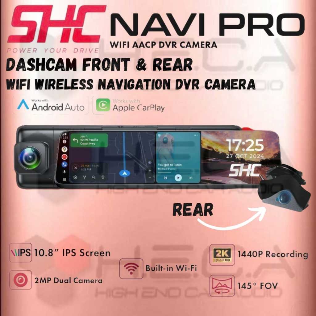 Jual SHC Navi Pro 2K DVR 10.8” spion 2-Channel Dashcam Camera Dashboard ...