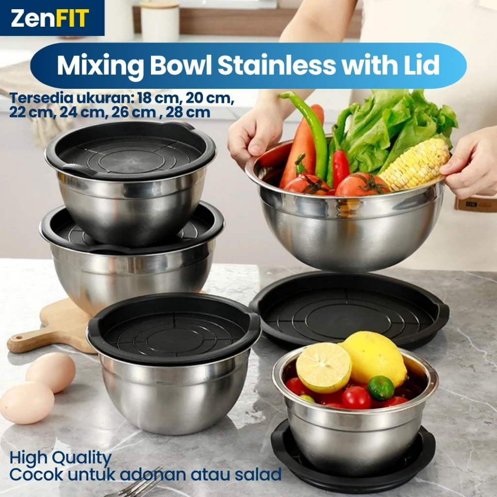 Jual Mixing Bowl With Lid | Mangkok Aduk Adonan Salad Stainless + Tutup ...