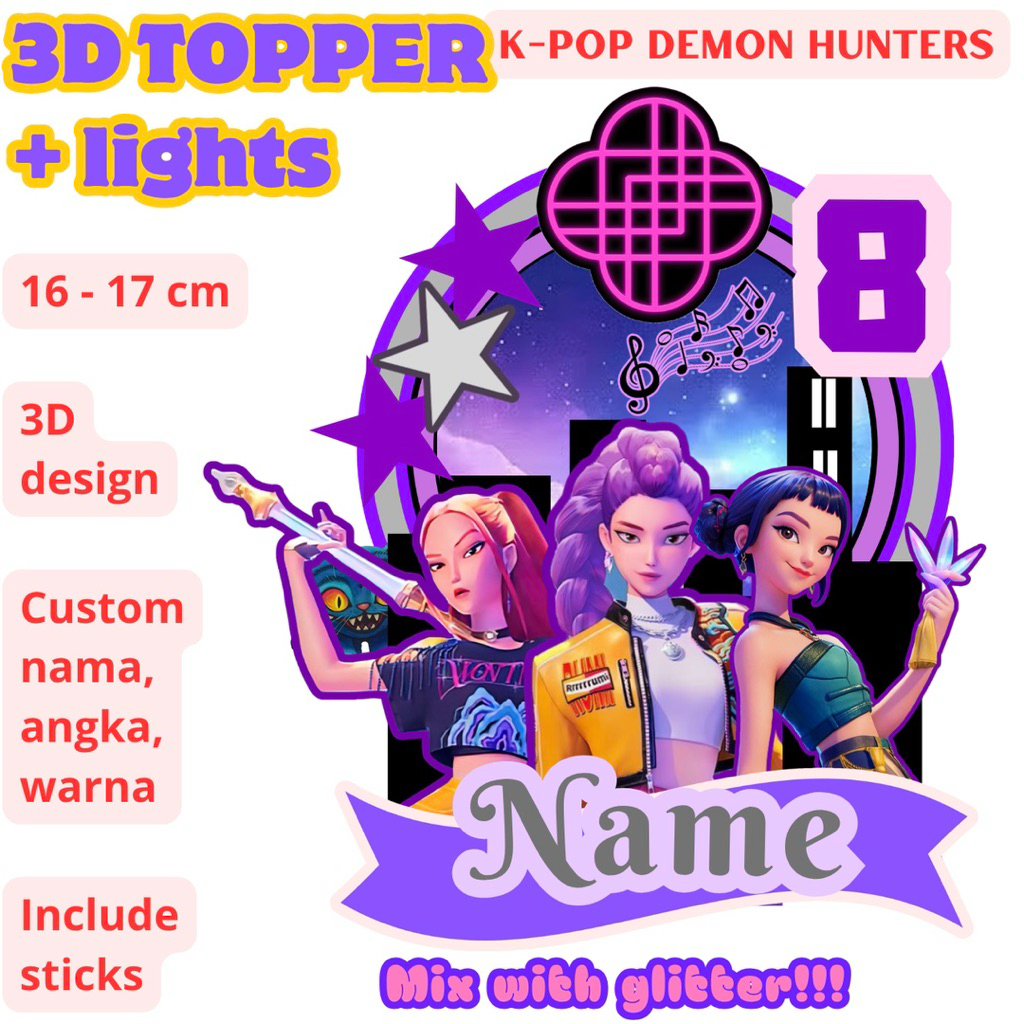 Jual Cake topper 3D lights Huntrix Kpop Demon Hunter toper kue ulang ...