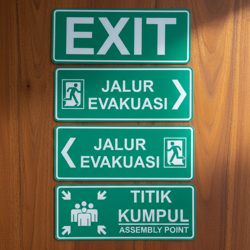 Jual sign jalur evakuasi akrilik papan rambu - rambu exit titik kumpul ...