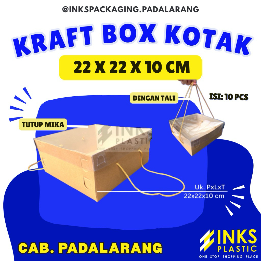 Jual KRAFT BOX TALI 22 X 22 X 10 + TUTUP MIKA | Shopee Indonesia