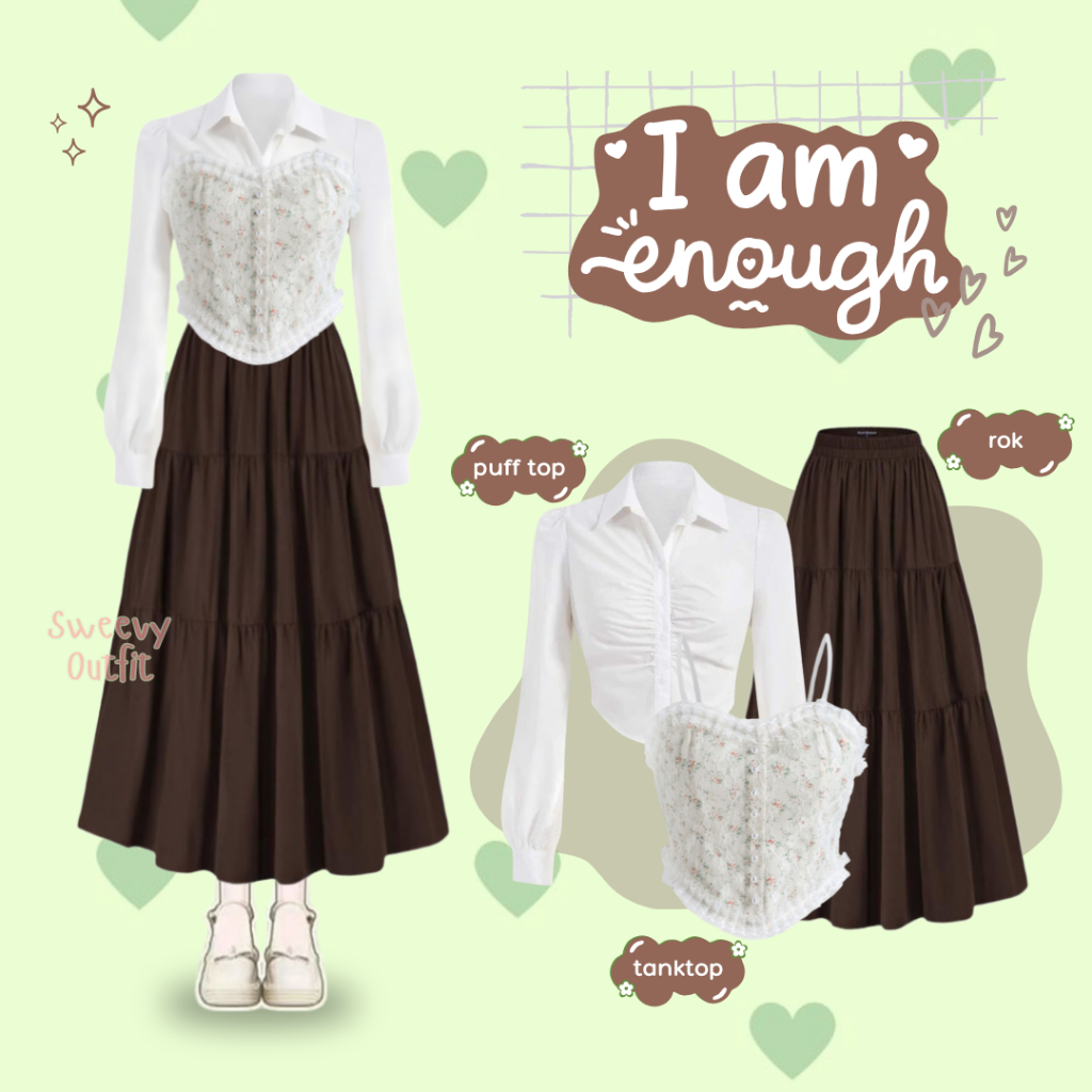 Jual 1 Set OOTD Korean Style ( Kemeja Puff + Rok Ruffle + Tanktop ...