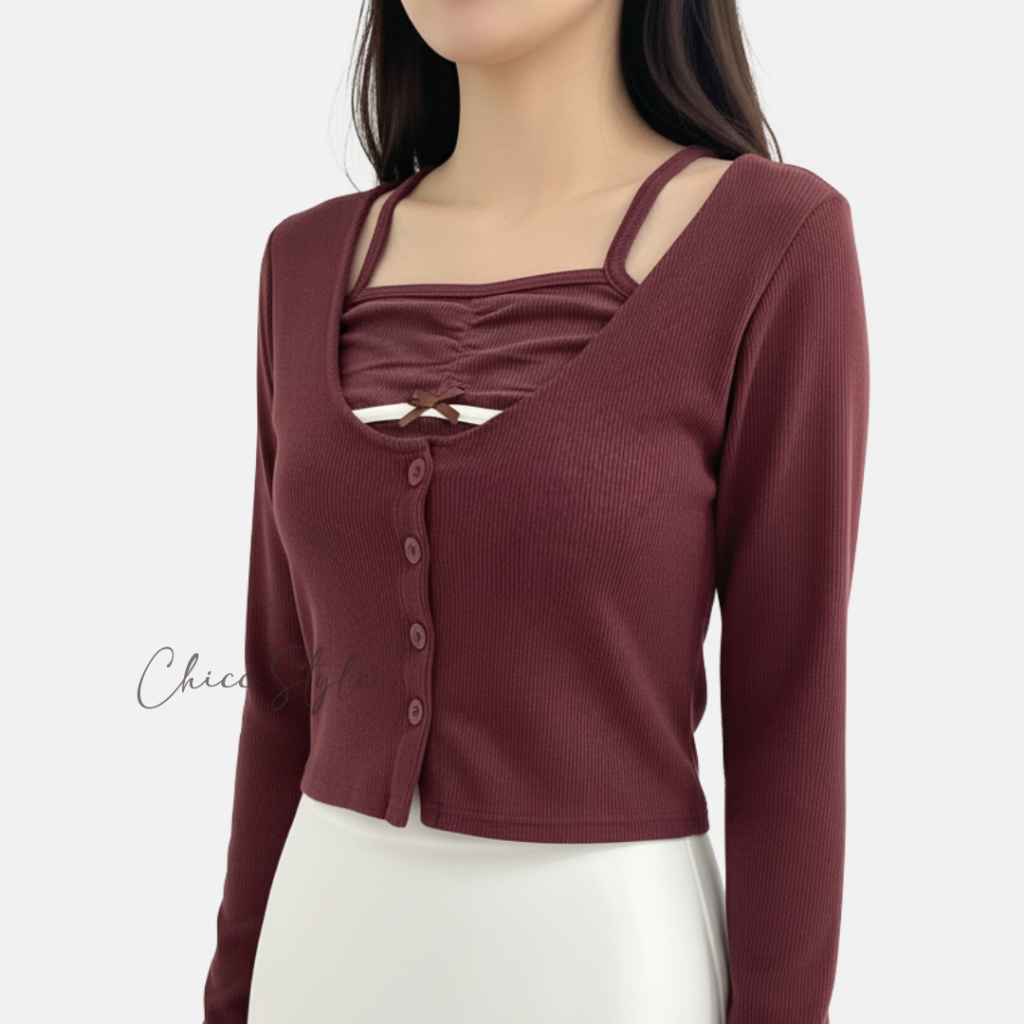 Jual CHICC YUNA Cardigan Crop Babe Layer Set + Inner Spaghetti Ruched ...