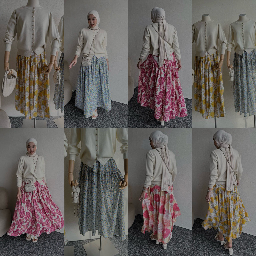 Jual Floral Id - Rok Bunga Flowy Gardenia Skirt Rayon Adem Rok Panjang ...