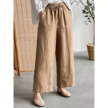 Celana Kulot Linen Premium Pinggang Full Karet Celana Kulot Highwaist Casual Terkini Ternyaman