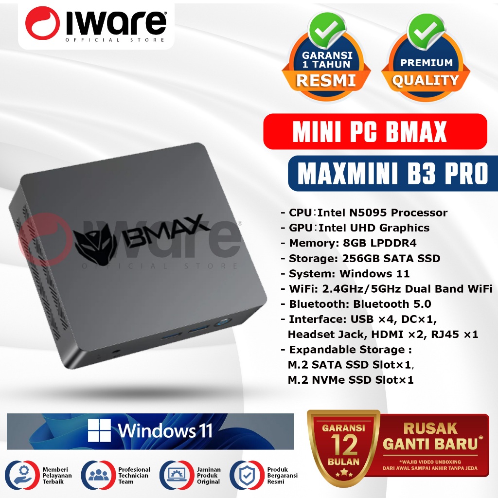 Jual Iware Mini PC BMAX N5095 Processor UHD Graphics 8/256GB B3 PRO ...