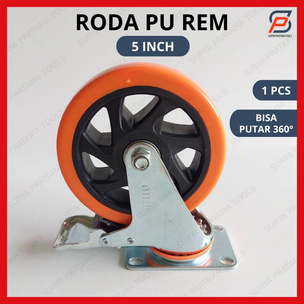 Jual Roda Troli PU 5 Inch Rem / Roda Caster Etalase Rak Medium Duty ...