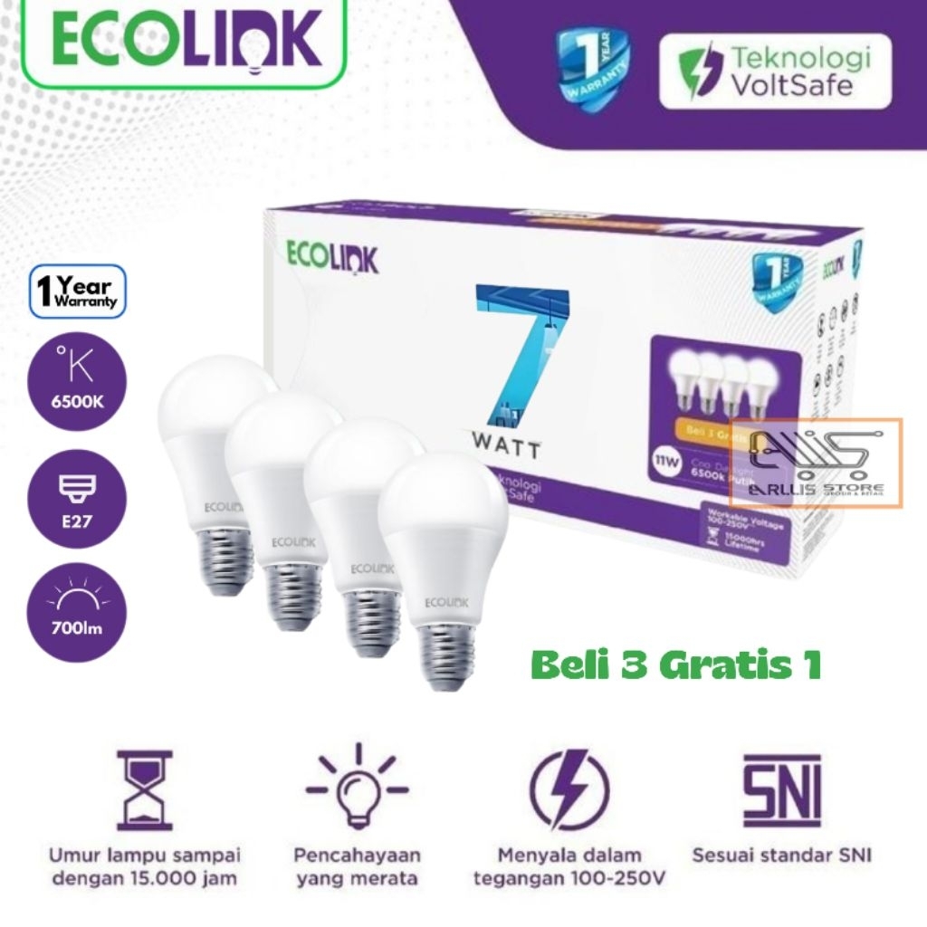 Jual Ecolink Multipack Led Bulb 7 Watt Cool Daylight Isi 4pcs 6500K ...