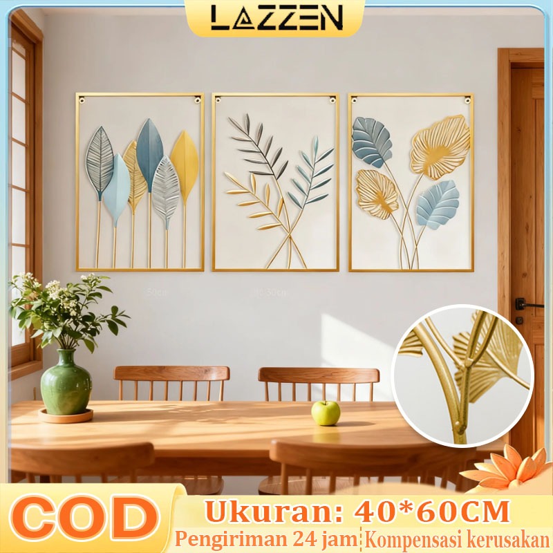 LAZZEN - Wall Decor Hiasan Dinding Aesthetic 60*40CM Frame Metal Gold Daun Leaf Ginko Scandinavian Dekorasi Dinding Ruang Tamu Kamar Tidur, Wall COD