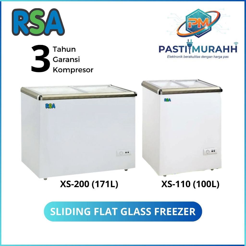Jual RSA SLIDING FLAT GLASS FREEZER XS-200(171L)/XS-110(100L) BOX ...