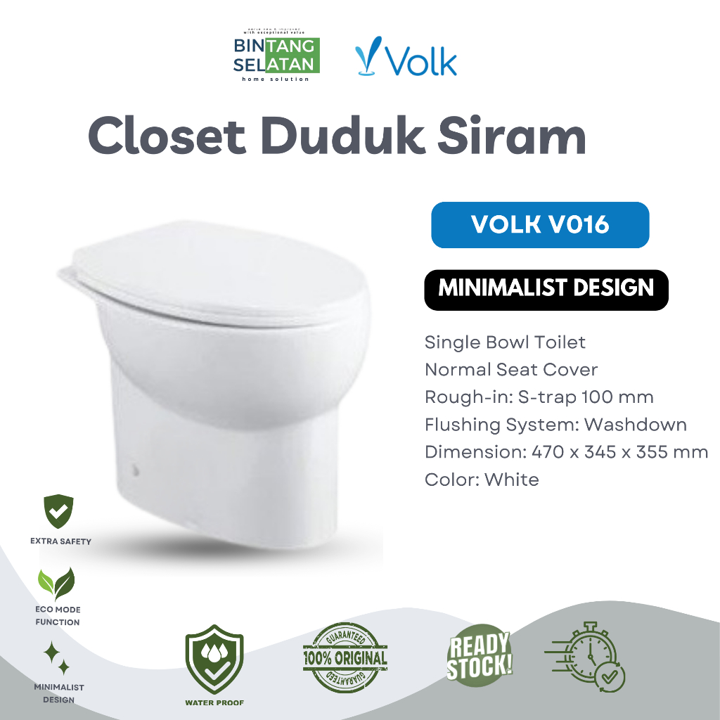 KLOSET DUDUK SIRAM TANPA TANGKI VOLK V016