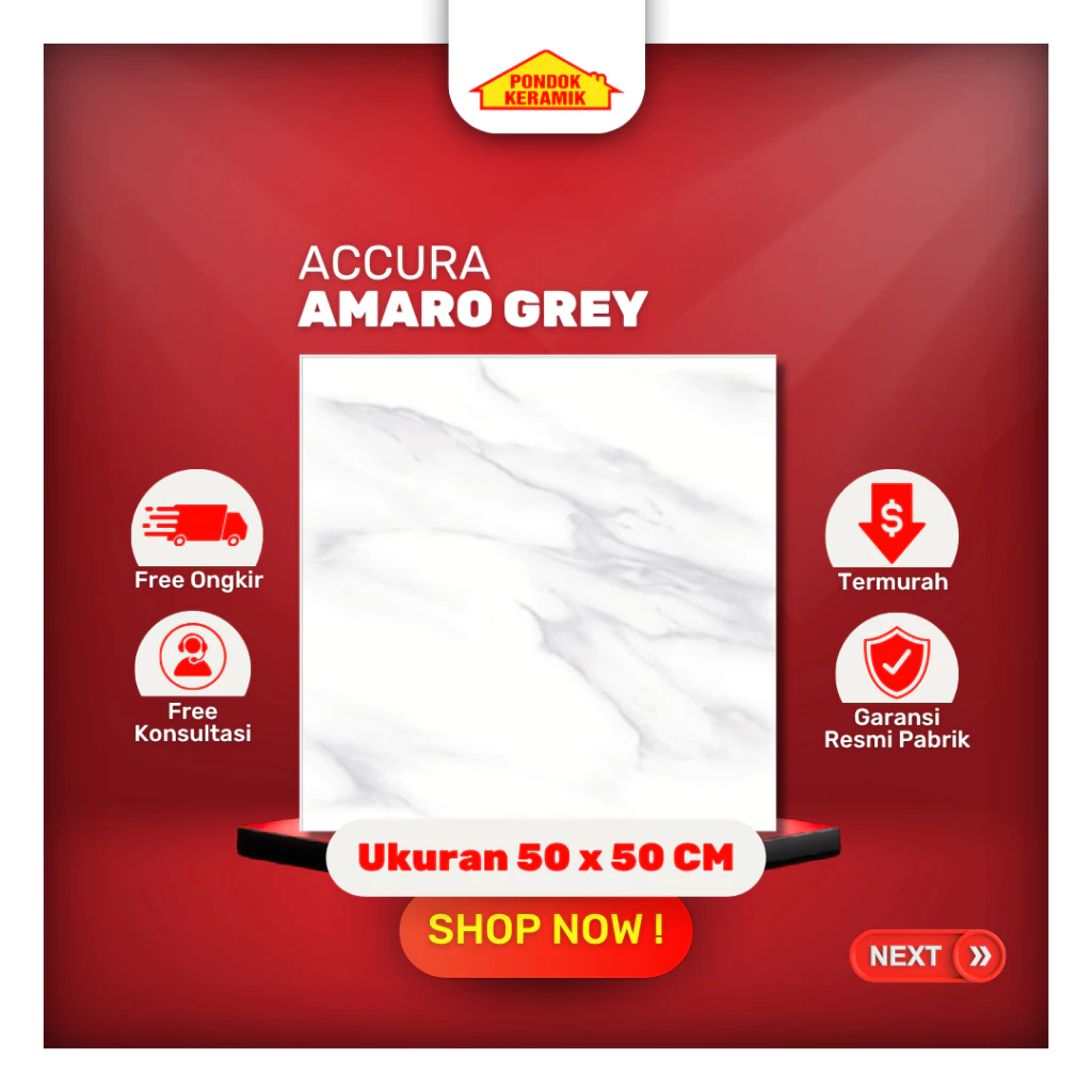 Keramik Lantai Accura 50x50 Amaro Grey Kilap Marble Marmer Glossy Warna Putih Abu