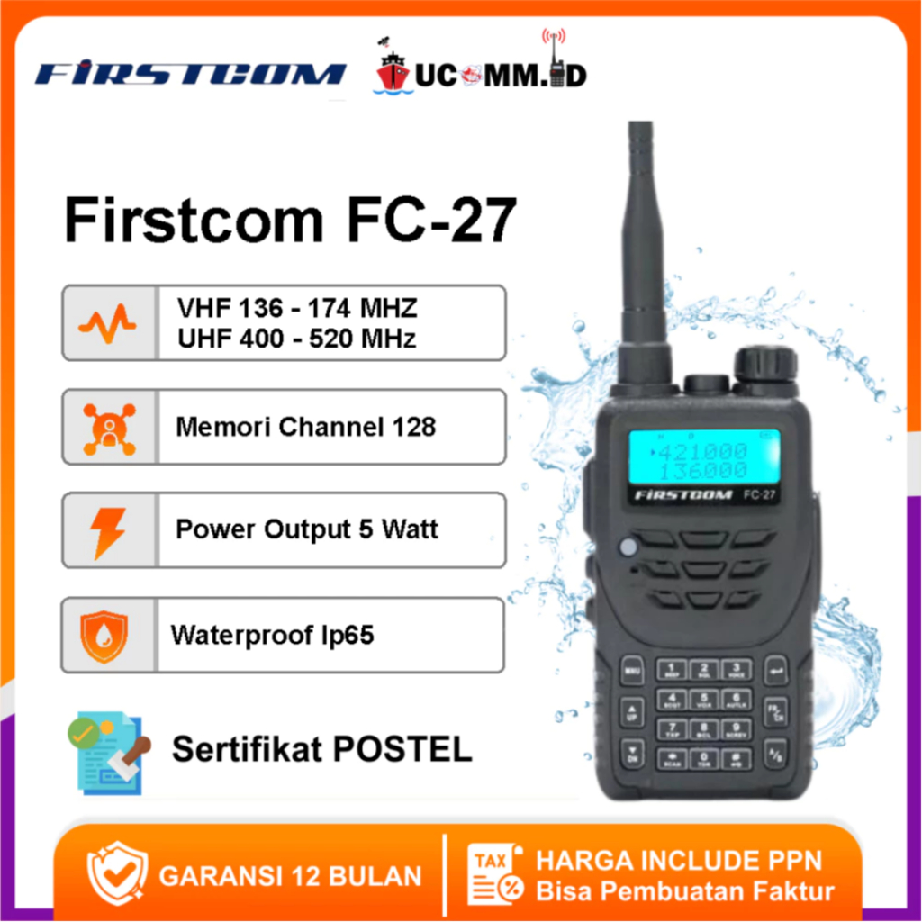 Jual Firstcom FC-27 FC27 HT Waterproof IP66 Dual Band VHF UHF Original ...