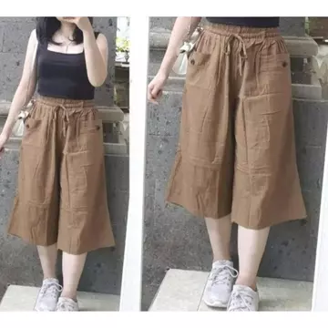 Celana Haruka 7 8 Linen Crinkle Kulot Santai Korean Style