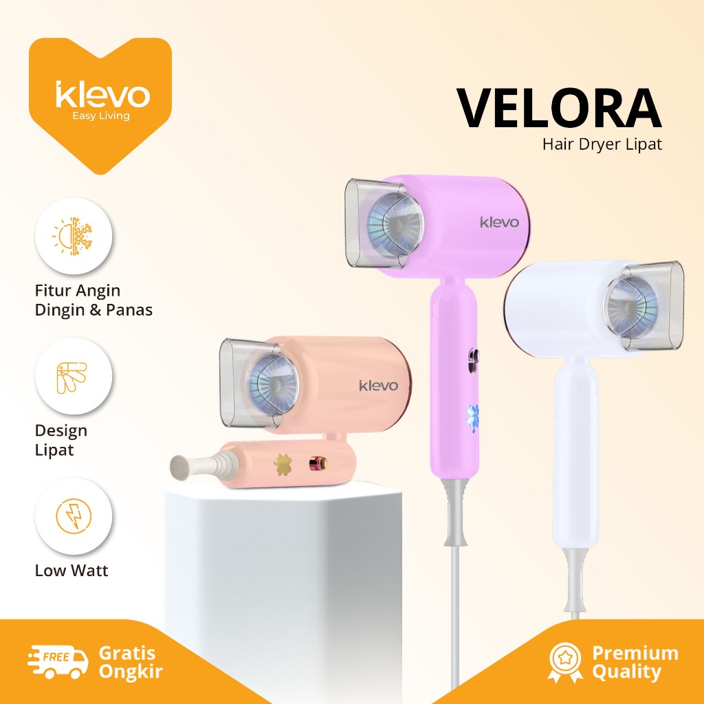 Jual KLEVO Velora Hair Dryer Lipat Anti Overheat Protection 3 Speed ...