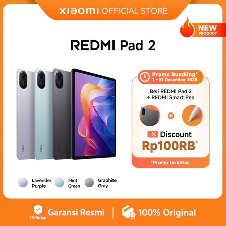 Xiaomi Redmi Pad 2 (4/128G) | 11" 2.5 Layar Super-jernih | Baterai jumbo 9000mAh (typ) | Helio G100-Ultra | Speaker didukung Dolby
